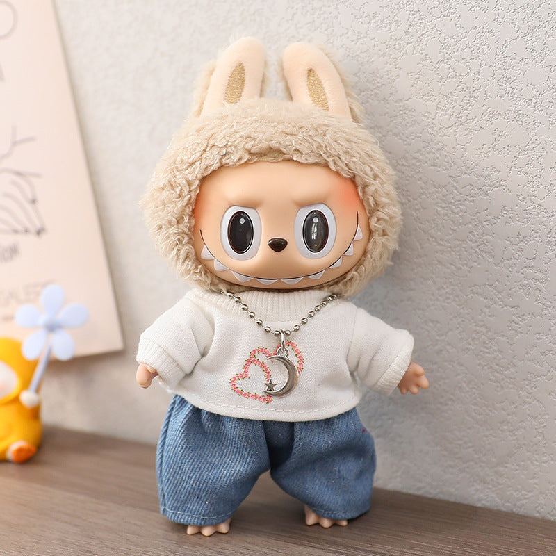 17cm Labubu Baby Coat Macaron Blind Box Sitting Party Generation II Clothes Casual suit Hat