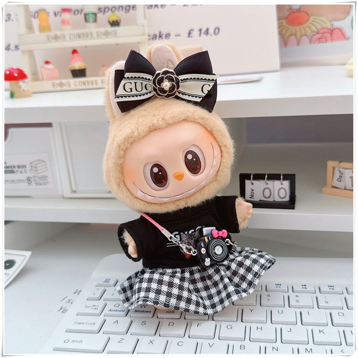 Labubu Doll Outfit - Plaid Skirt & Accessories for 10cm & 17cm Dolls