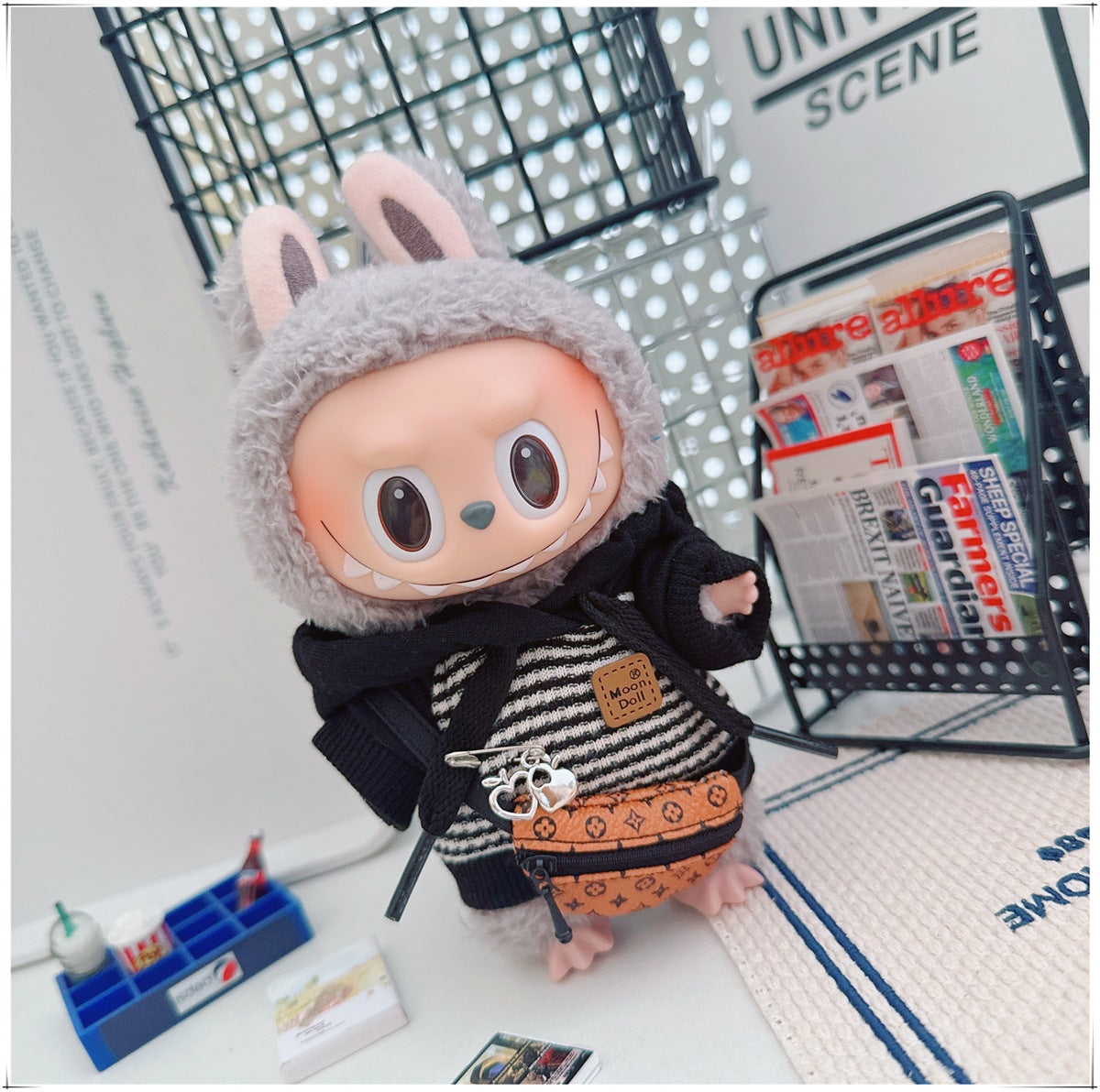Labubu Doll Outfit - Striped Sweater & Hat Set for 17cm Labubu