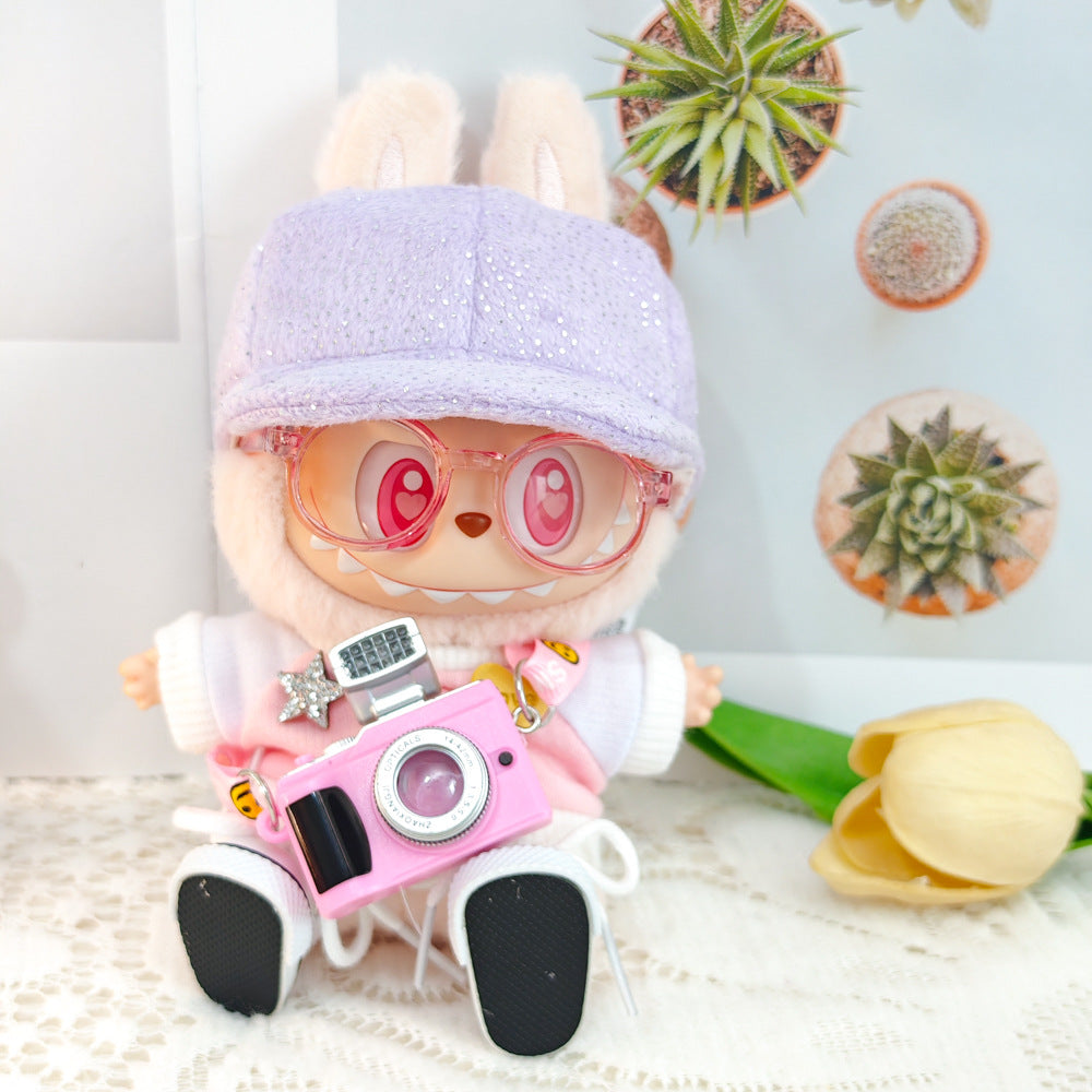 Labubu Doll Outfit - Bunny Pink & Cloud Blue Sweatshirt with Peaked Cap & Accessories