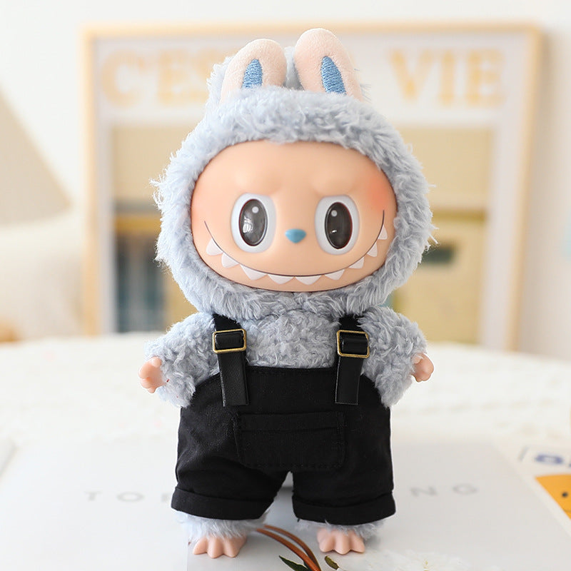 The first and second generation labubu sit party doll clothes the third generation cola vinyl blind box clothes fisherman hat suspenders pants suit