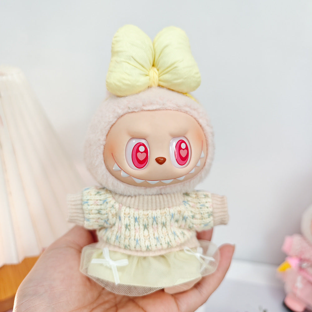Labubu Doll Outfit Set - Knitted Sweater & Gauze Skirt with Bow Headband