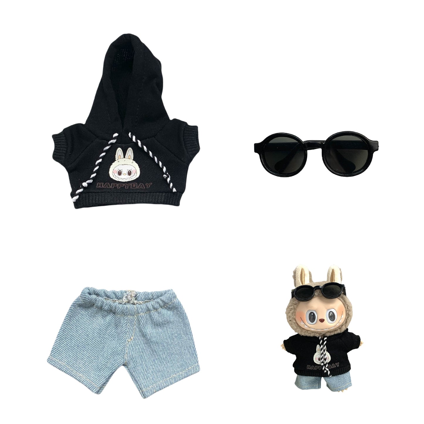Labubu Doll Hoodie & Jeans Outfit Set with Accessories
