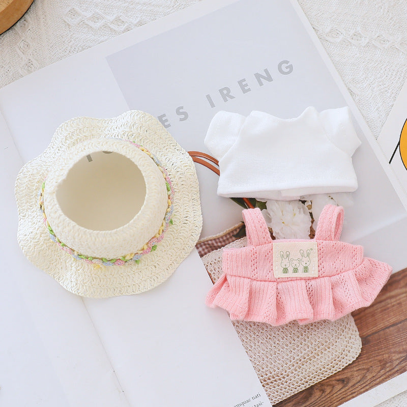 Generation II Blind Box Labubu Hanging Clothes Rab Cloth Sit Party Clothes Doll Summer Straw Hat Skirt
