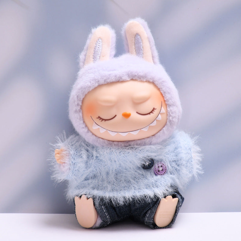 Labubu Doll Outfit - Furry Button Top & Denim Skirt/Jeans for 2nd Gen Pendant