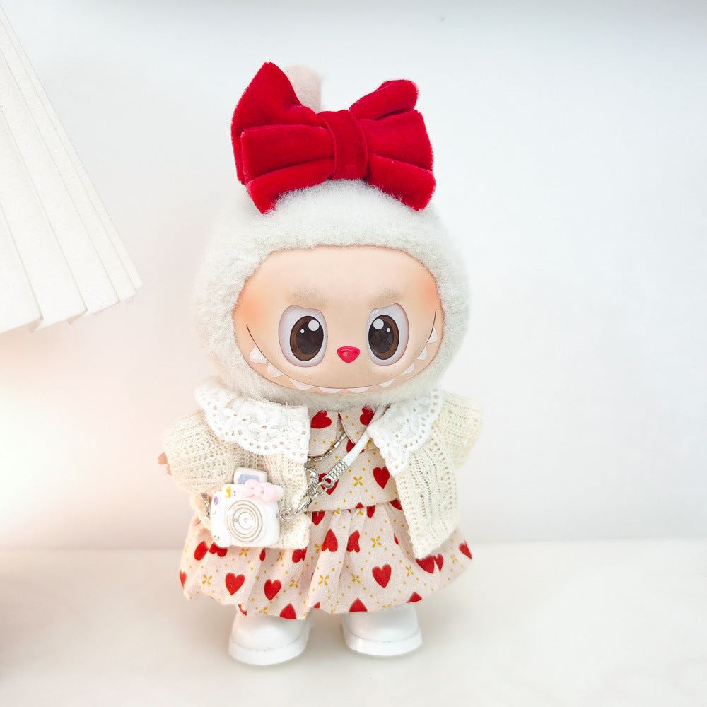 Labubu Doll Outfit Set - Red Leather Dress & Accessories for 15-17cm Vinyl Doll