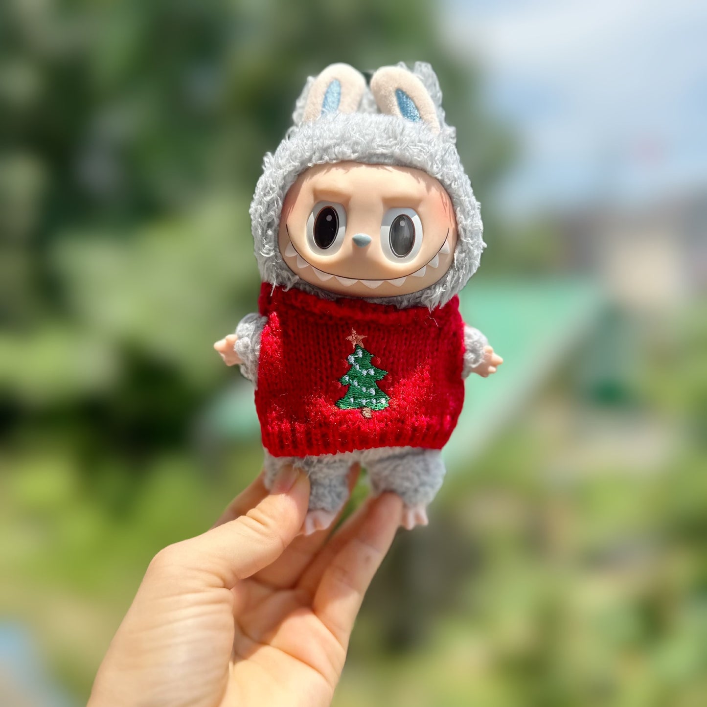 Blind Box pull cloth pendant clothes Christmas suit 15cm macaron labubu pendant doll New Year clothes