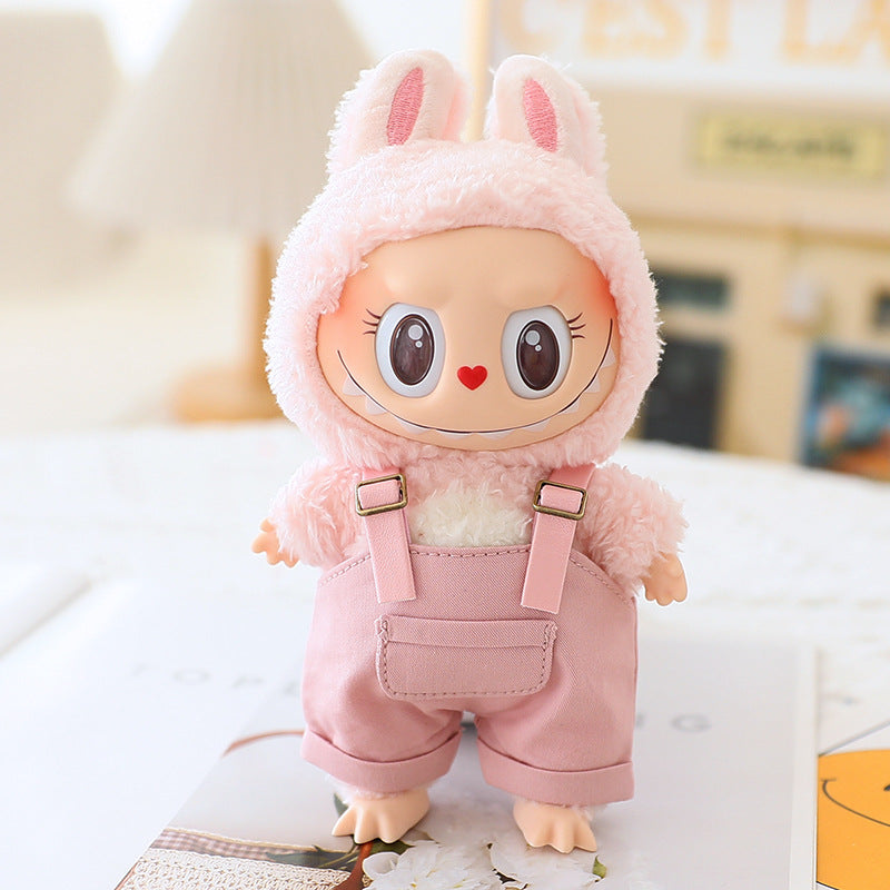 The first and second generation labubu sit party doll clothes the third generation cola vinyl blind box clothes fisherman hat suspenders pants suit