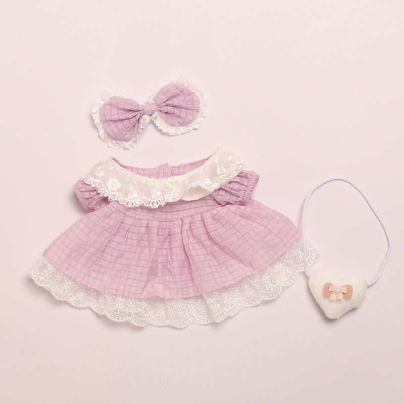 Labubu Doll Dress Outfit for 38cm Vinyl Doll - Princess Lace Skirt & Shoulder Bag