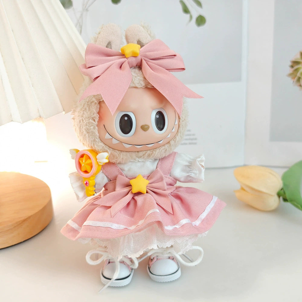 Labubu Doll Spring Outfit Set with Straw Hat & Accessories for 17cm Vinyl Doll
