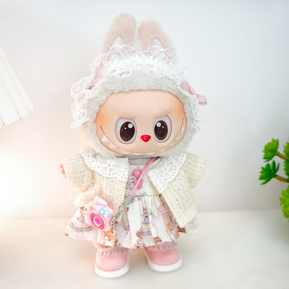 Labubu Doll Outfit Set - Red Leather Dress & Accessories for 15-17cm Vinyl Doll