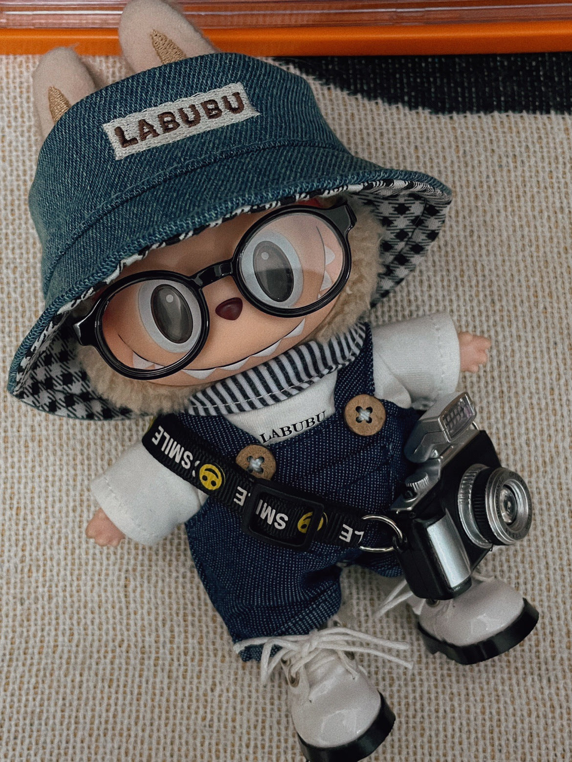 17cm Labubu Doll Outfit - Denim & Gray Suspender Suit Sets