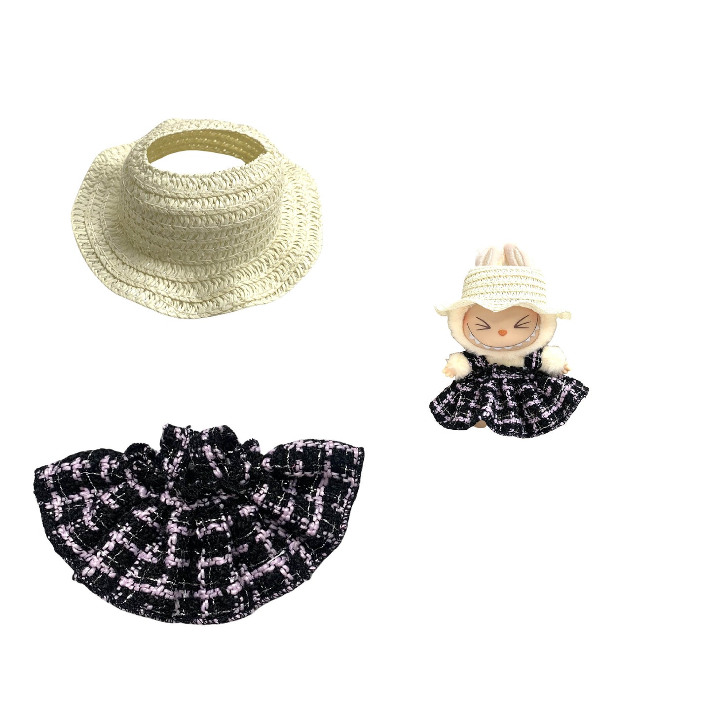 Labubu Doll Chanel Style Strap Dress Outfit for 15/17cm Dolls