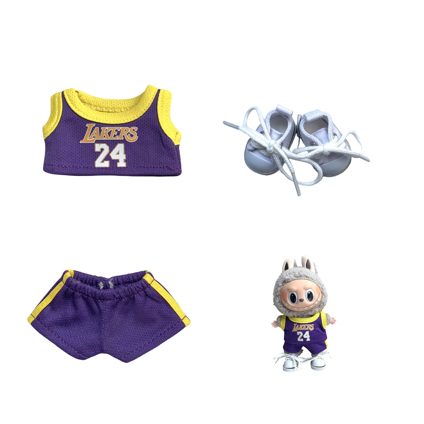 Labubu 17cm Basketball Jersey Outfit for Vinyl Doll - Red, Yellow, Purple