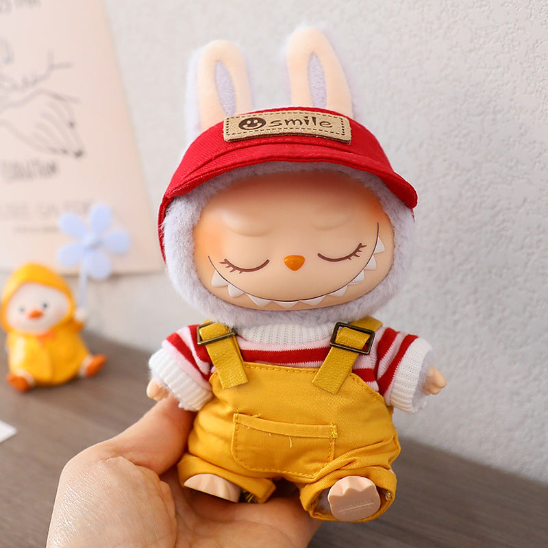Rab cloth doll vinyl 17cm clothes doll labubu Macaron pendant clothing sweater strap pants hat shoes