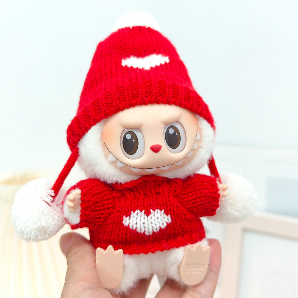 Labubu Doll New Year Red Sweater & Lucky Hat Outfit for 15-17cm Pendant Doll