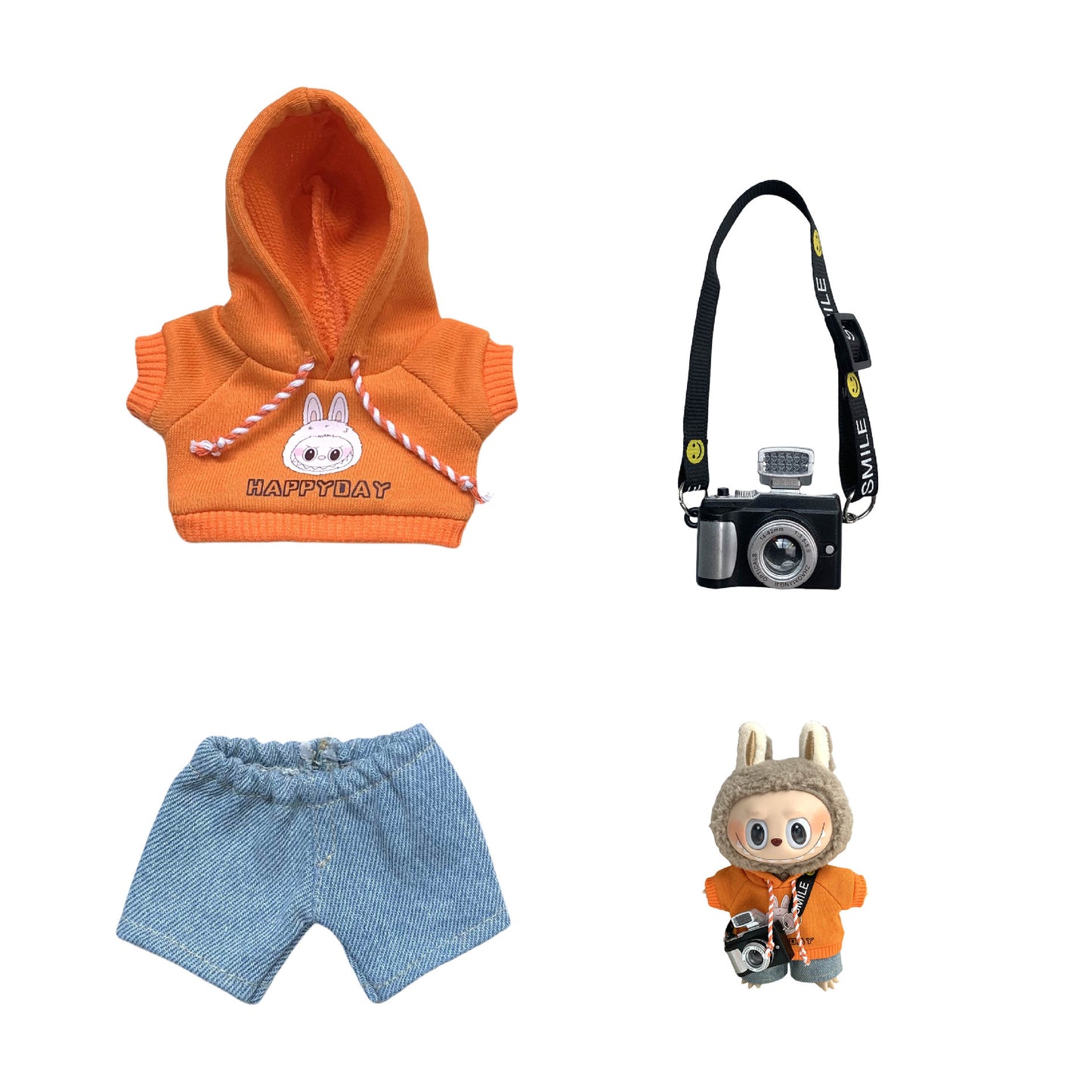 Labubu Doll Hoodie & Jeans Outfit Set with Accessories