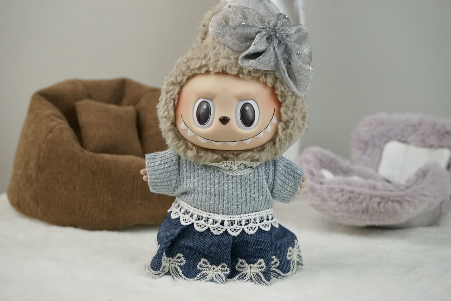 17cm Labubu Doll Retro Street Sweet Outfit Set