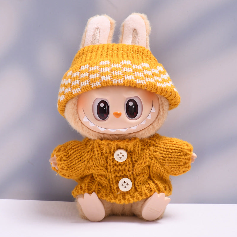 Labubu Doll Button Sweater & Hat Outfit Set for 1st & 2nd Gen Pendants