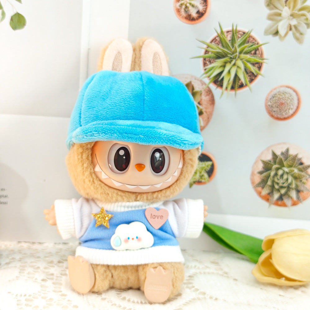 Labubu Doll Outfit - Bunny Pink & Cloud Blue Sweatshirt with Peaked Cap & Accessories