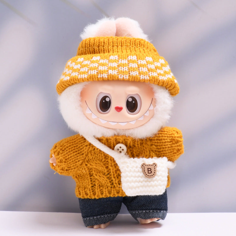 Labubu Doll Button Sweater & Hat Outfit Set for 1st & 2nd Gen Pendants
