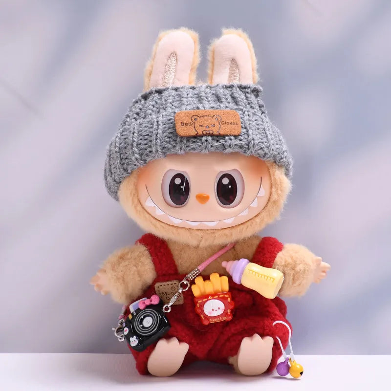 Labubu Doll Outfit - Overalls with Bottle & Bear Hat for 1st-3rd Gen