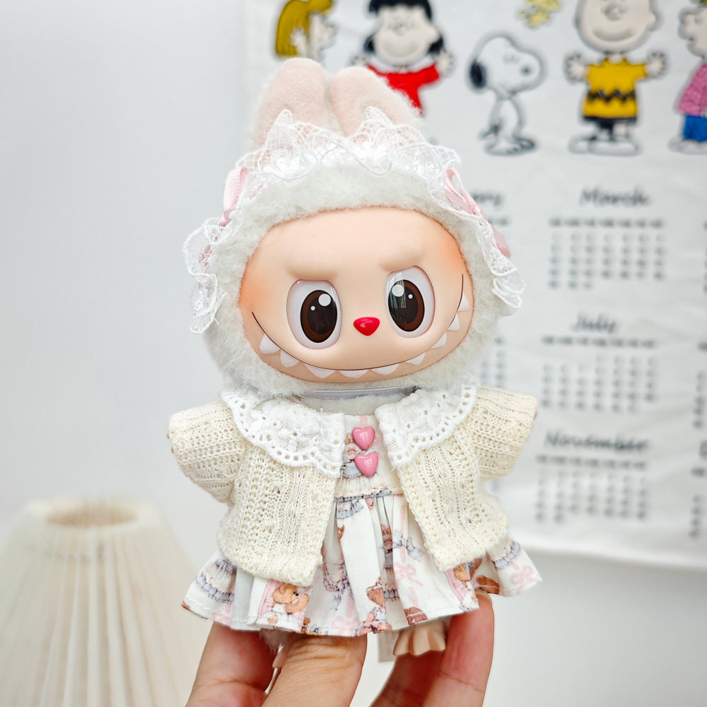 Labubu Doll Outfit Set - Red Leather Dress & Accessories for 15-17cm Vinyl Doll