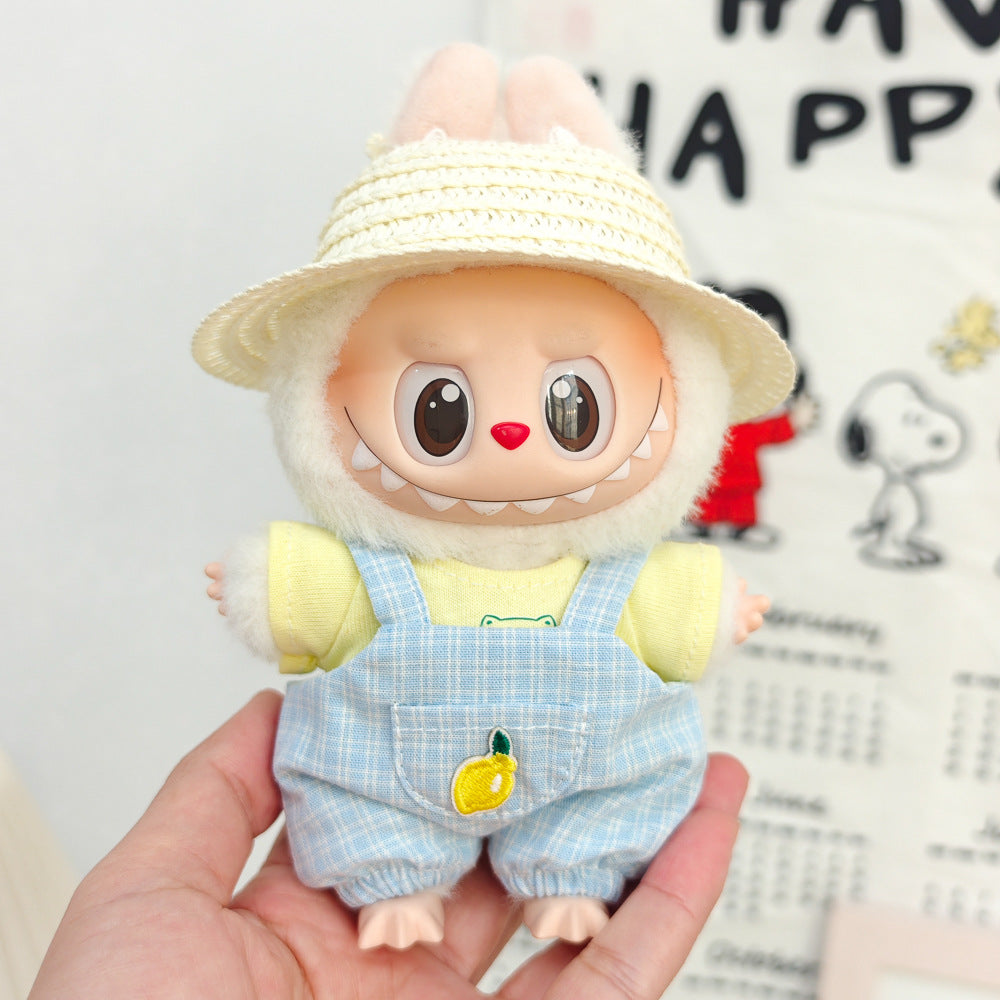 Labubu Doll Summer Outfit Set with Straw Hat & Canvas Shoes