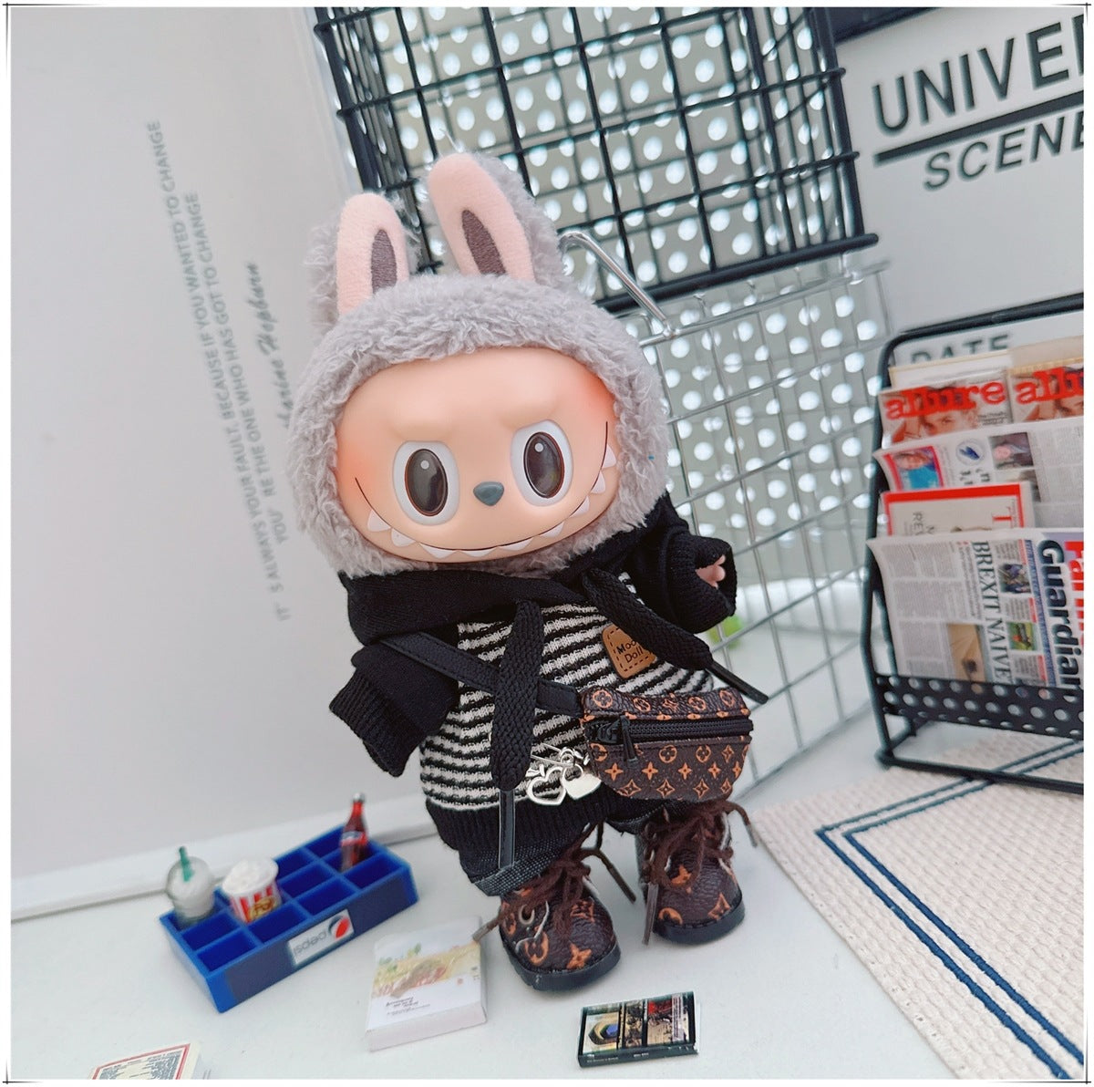 Labubu Doll Outfit - Striped Sweater & Hat Set for 17cm Labubu