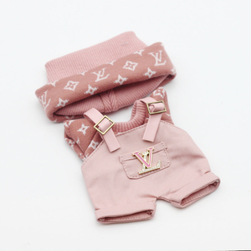 Labubu Doll Knitted T-Shirt & Overalls Outfit Set for 17cm Vinyl Doll