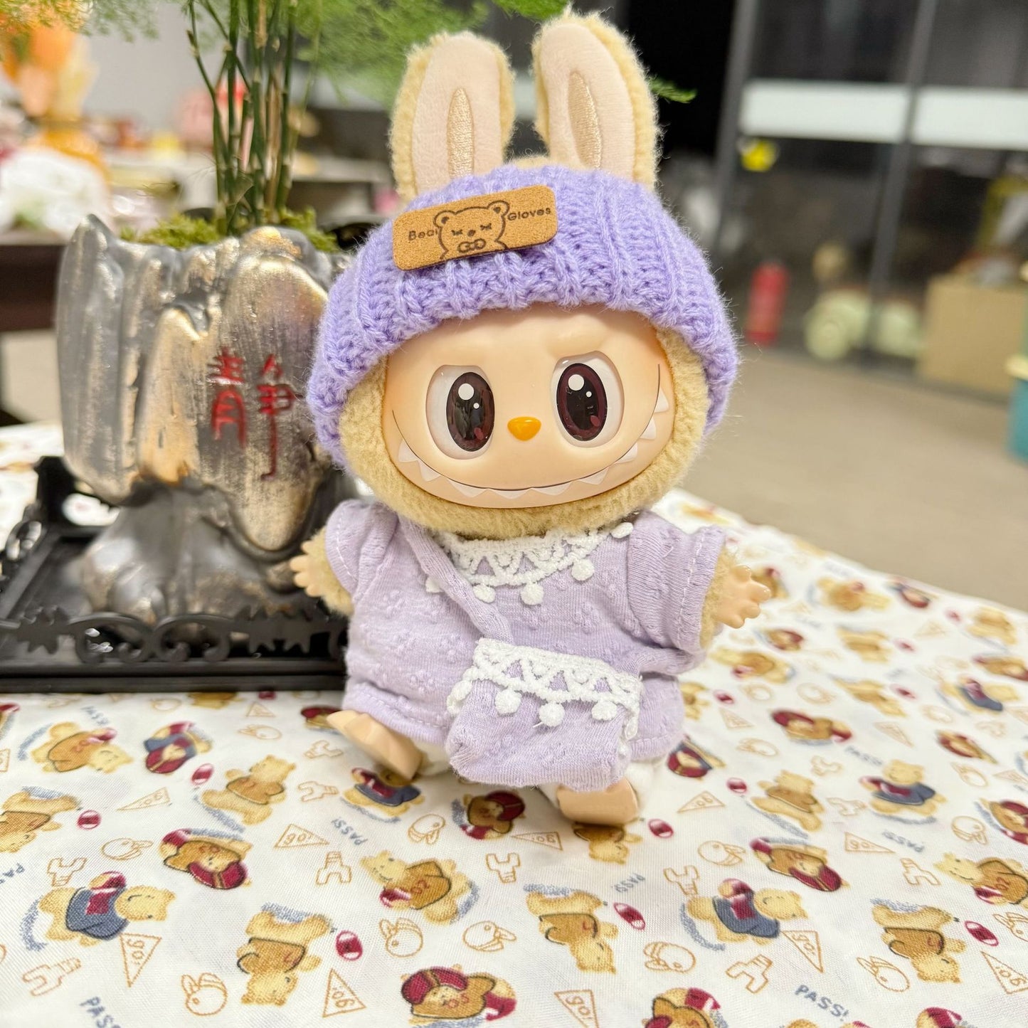 The first and second generation of blind box vinyl rag cloth pendant clothes LABUBU doll for green pink wave peas clothing