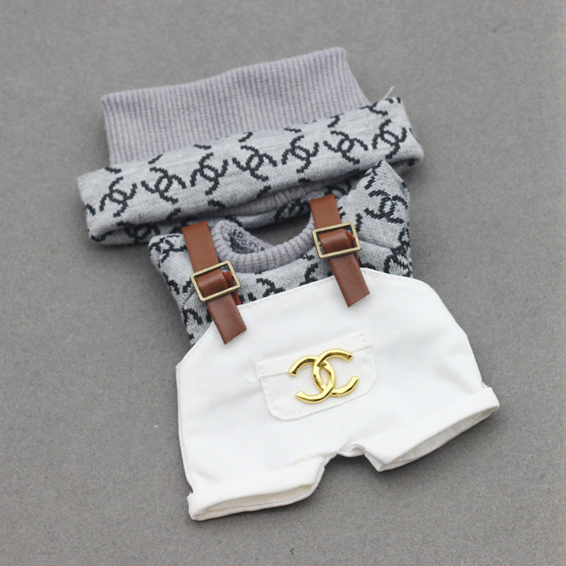 Labubu Doll Knitted T-Shirt & Overalls Outfit Set for 17cm Vinyl Doll