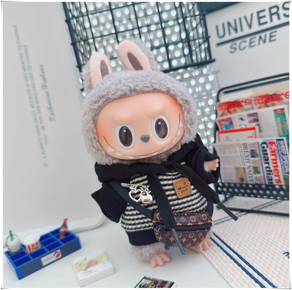 Labubu Doll Outfit - Striped Sweater & Hat Set for 17cm Labubu