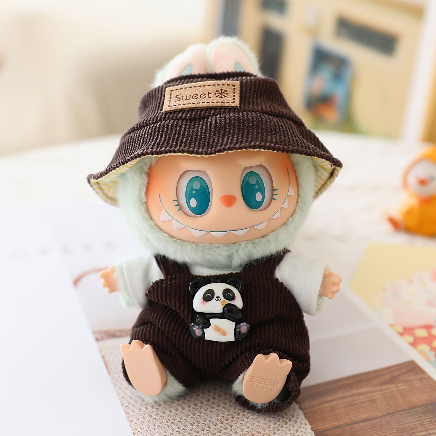 17cm labubu labubu blind box doll clothes second generation sitting party for cute suspenders suit
