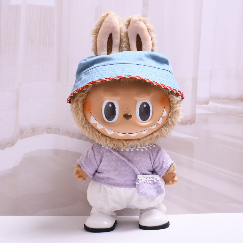 Labubu Doll Knitted Suit with Four-Petal Flower for 38cm Vinyl Doll
