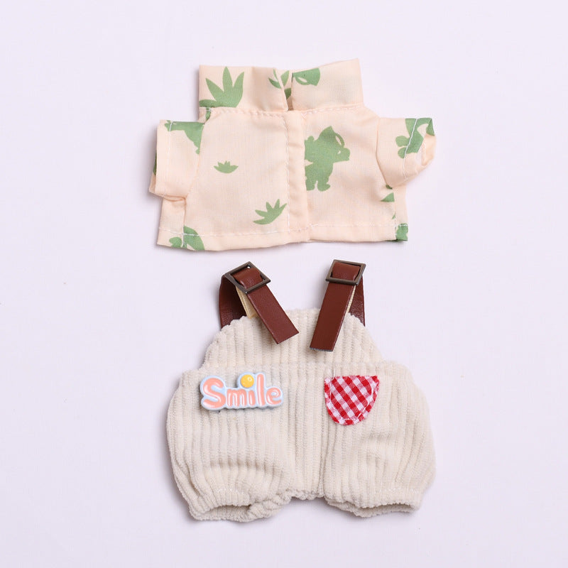 Labubu Doll Outfit - Pink Rainbow & Off-White Overalls with Hats & Shirts