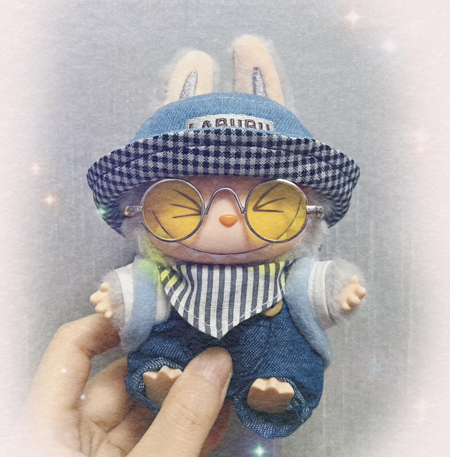 17cm Labubu Doll Outfit - Denim & Gray Suspender Suit Sets