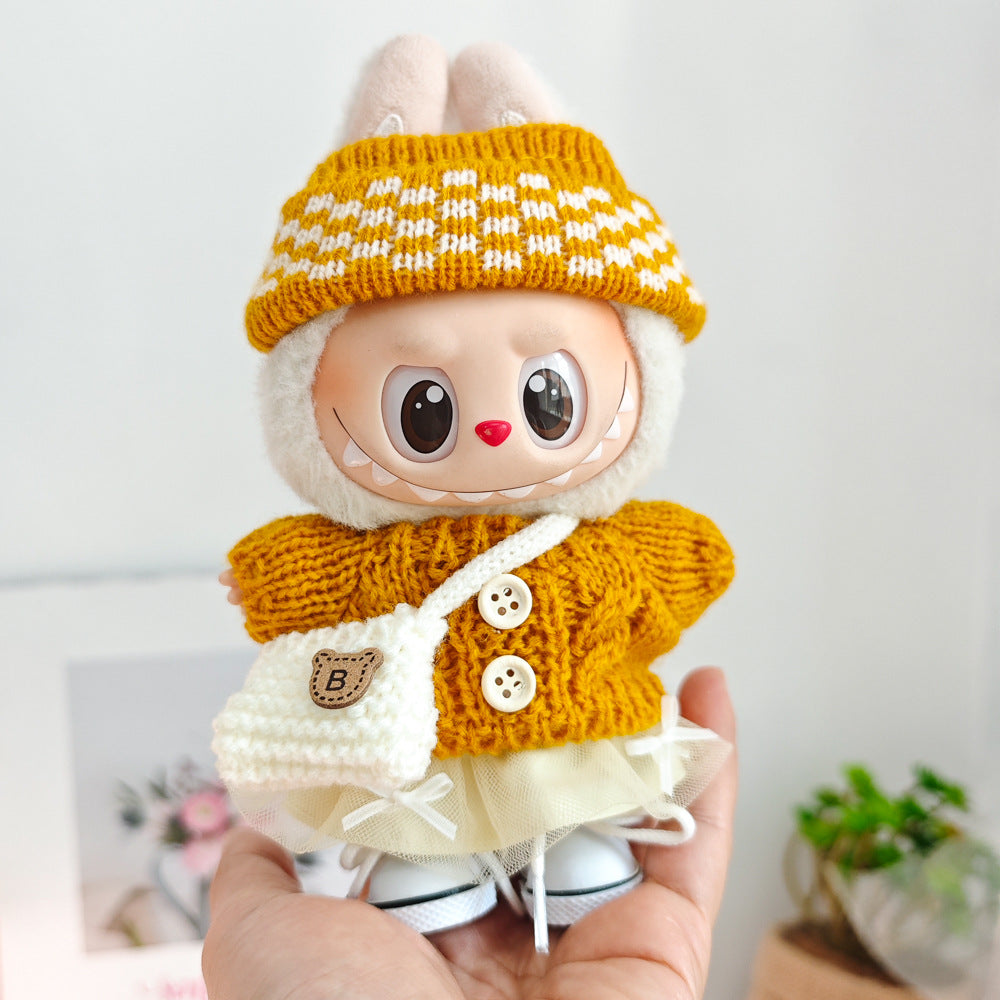 Labubu Doll Outfit - 17cm Sweater, Skirt & Accessories Set