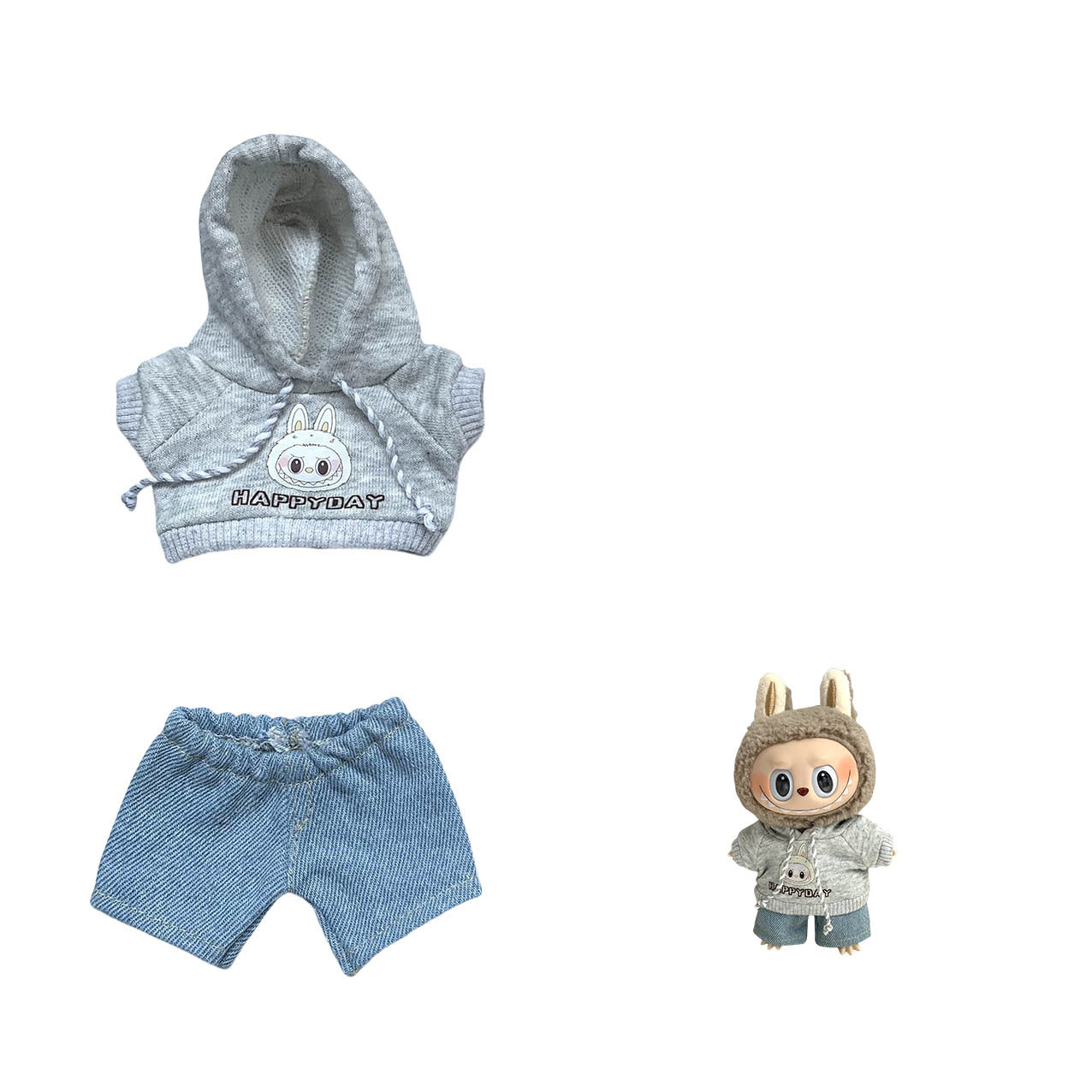 Labubu Doll Hoodie & Jeans Outfit Set with Accessories