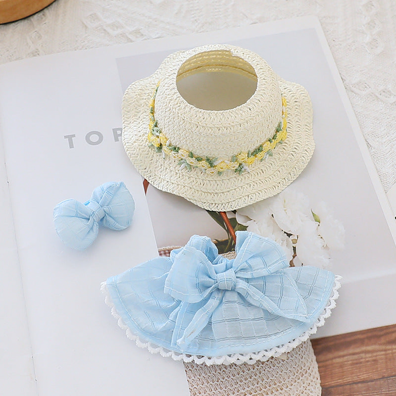 Generation II Blind Box Labubu Hanging Clothes Rab Cloth Sit Party Clothes Doll Summer Straw Hat Skirt
