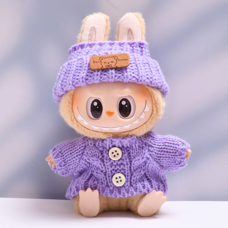 Labubu Doll Button Sweater & Hat Outfit Set for 1st & 2nd Gen Pendants