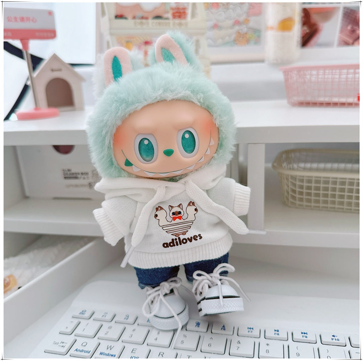 Labubu Doll Clothes - Trendy Hooded Sweatshirt & Pants for 10cm & 17cm Dolls