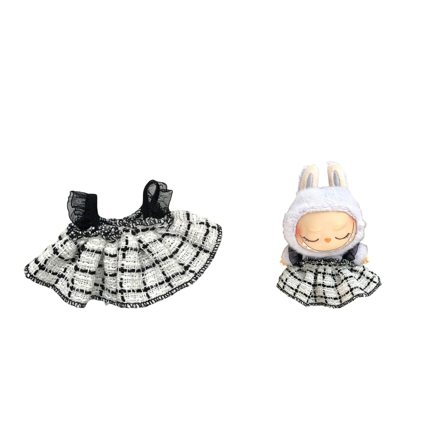 Labubu Doll Chanel Style Strap Dress Outfit for 15/17cm Dolls