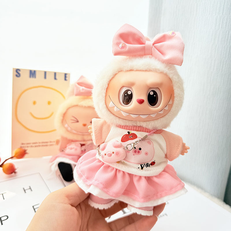 Labubu Doll Pink Pig Skirt Outfit for 17cm Vinyl Dolls