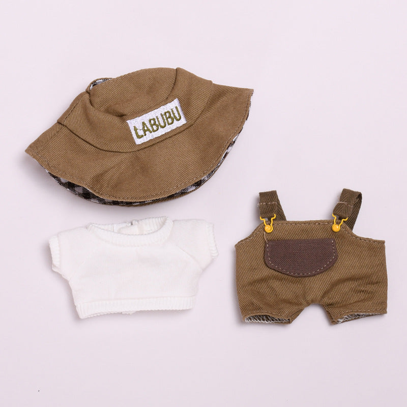 Labubu Doll Brown Suspenders Outfit with Hat for 17cm Pendant Doll