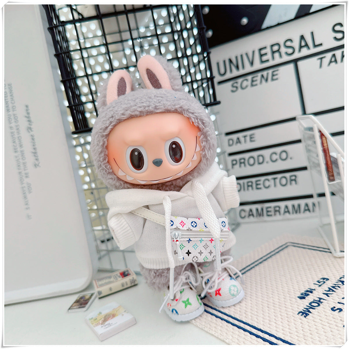 Labubu Doll Hooded Sweatshirt & Crossbody Bag Outfit for 10cm & 17cm Vinyl Dolls