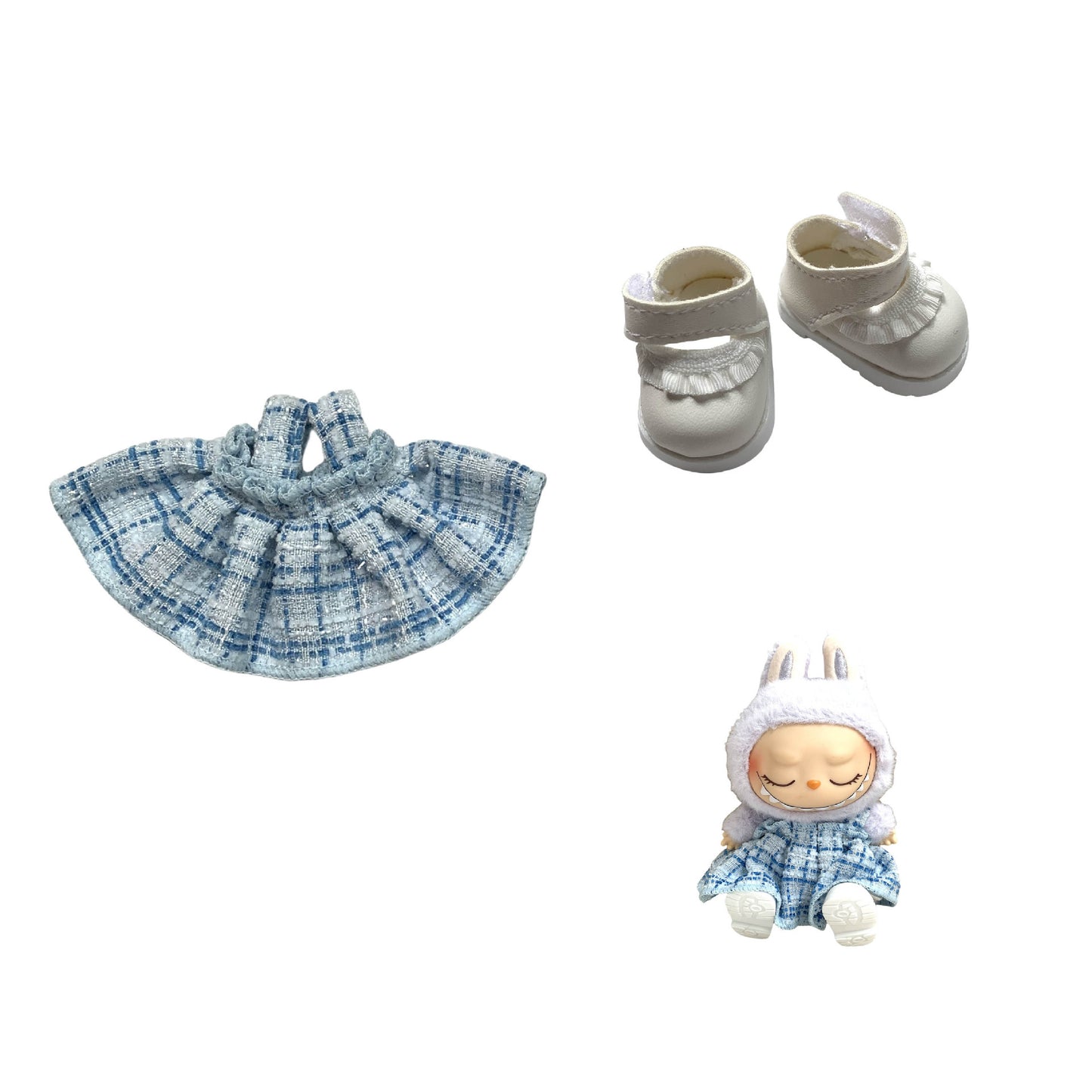 Labubu Doll Chanel Style Strap Dress Outfit for 15/17cm Dolls