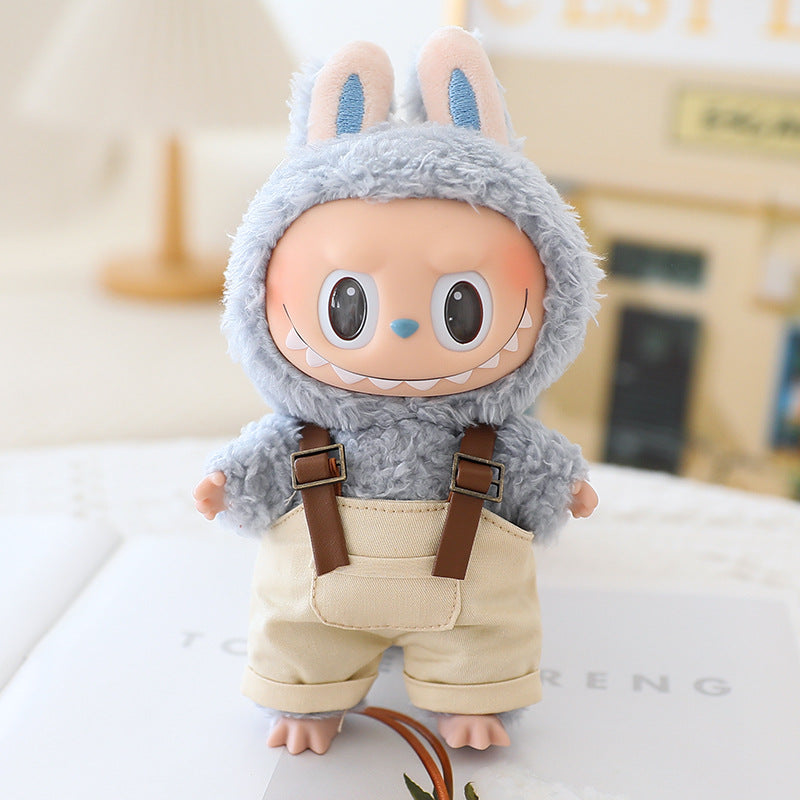 The first and second generation labubu sit party doll clothes the third generation cola vinyl blind box clothes fisherman hat suspenders pants suit