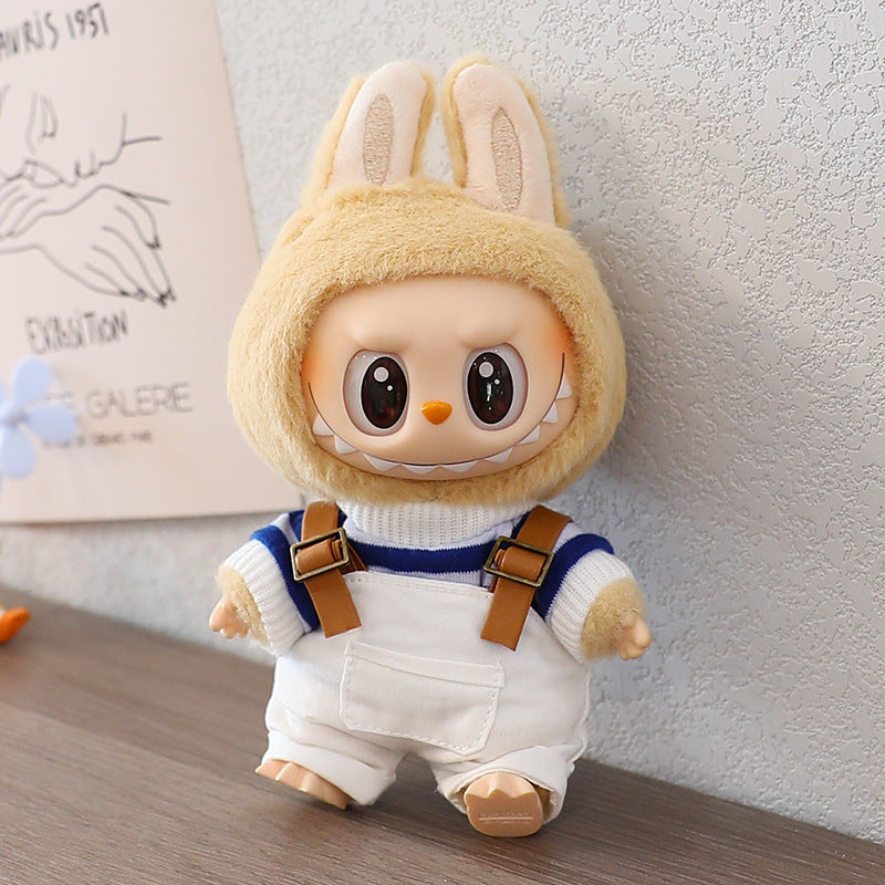 Rab cloth doll vinyl 17cm clothes doll labubu Macaron pendant clothing sweater strap pants hat shoes