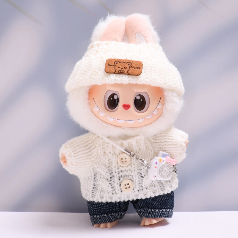 Labubu Doll Button Sweater & Hat Outfit Set for 1st & 2nd Gen Pendants